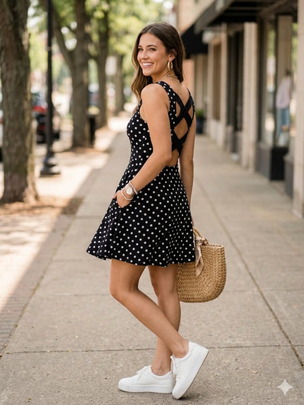 Gilli Black and White Polka Dot Skater Dress